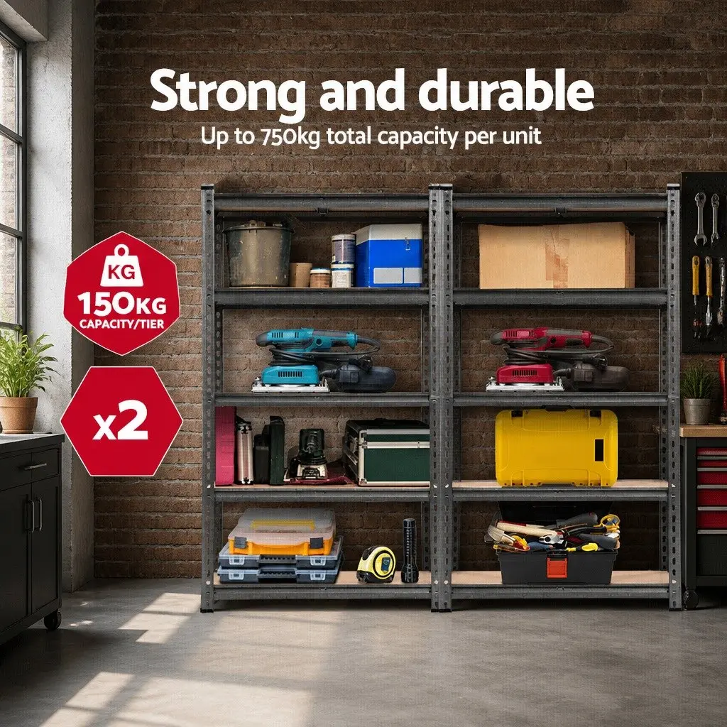 Steel Storage Shelf Rack Adjustable 2x1.5M Boltless Garage Shelving Unit