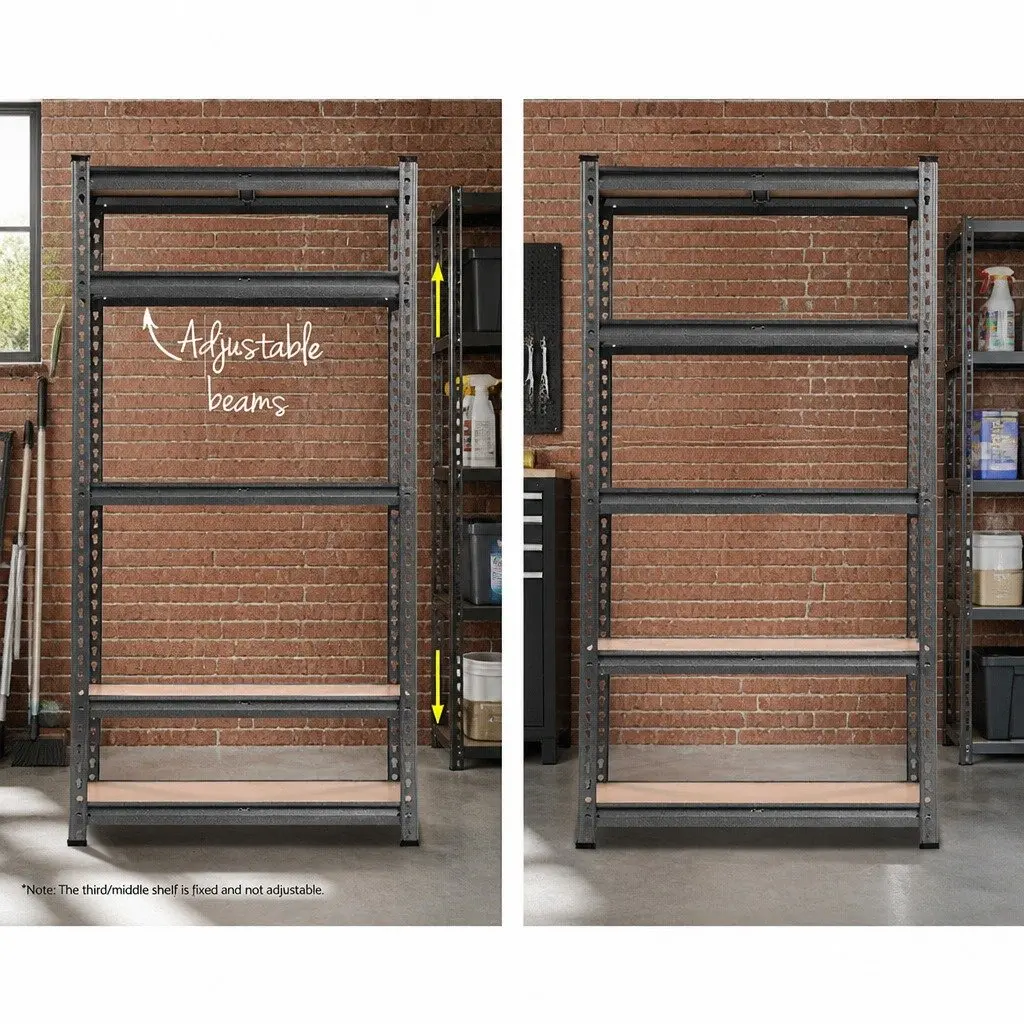Steel Storage Shelf Rack Adjustable 2x1.5M Boltless Garage Shelving Unit