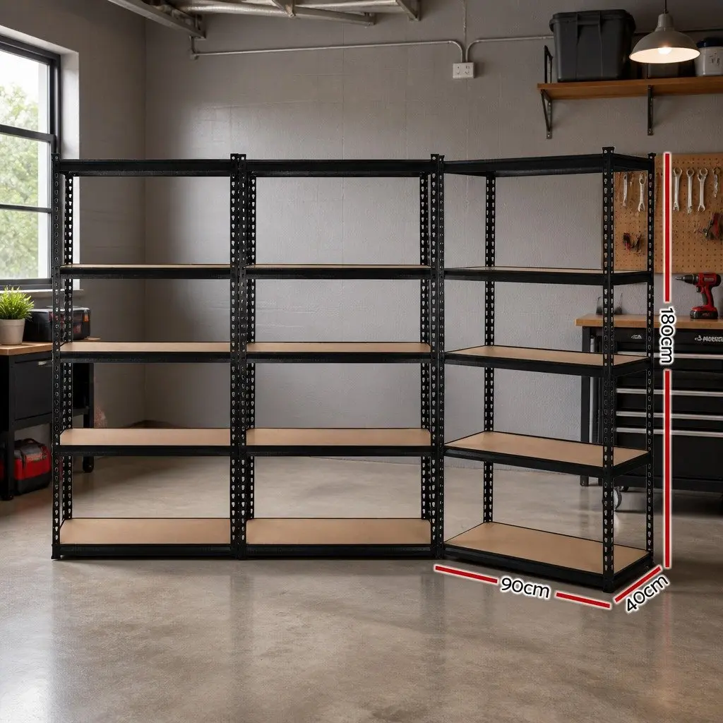 Garage Shelving Unit Adjustable Steel Storage Rack 90 x 40 x 180cm Black