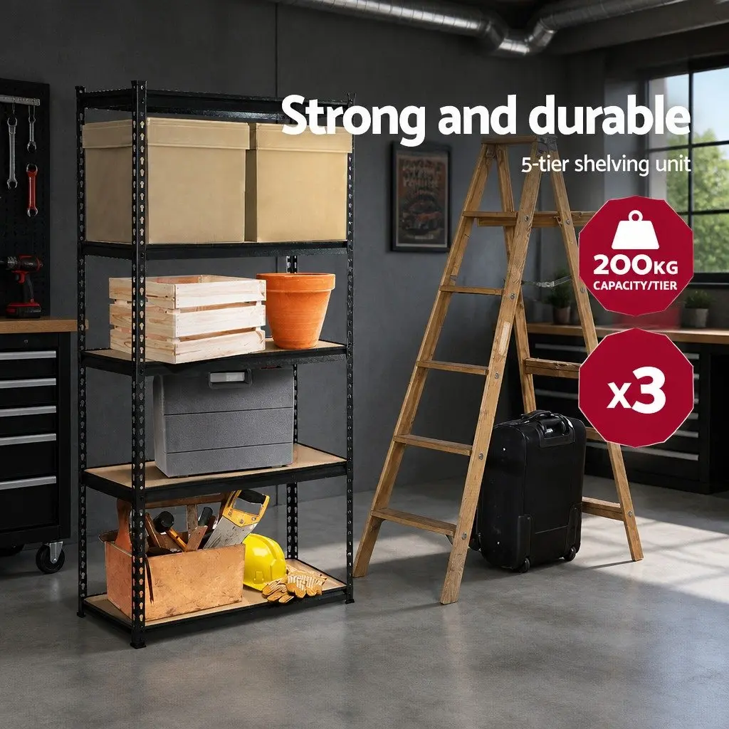 Garage Shelving Unit Adjustable Steel Storage Rack 90 x 40 x 180cm Black