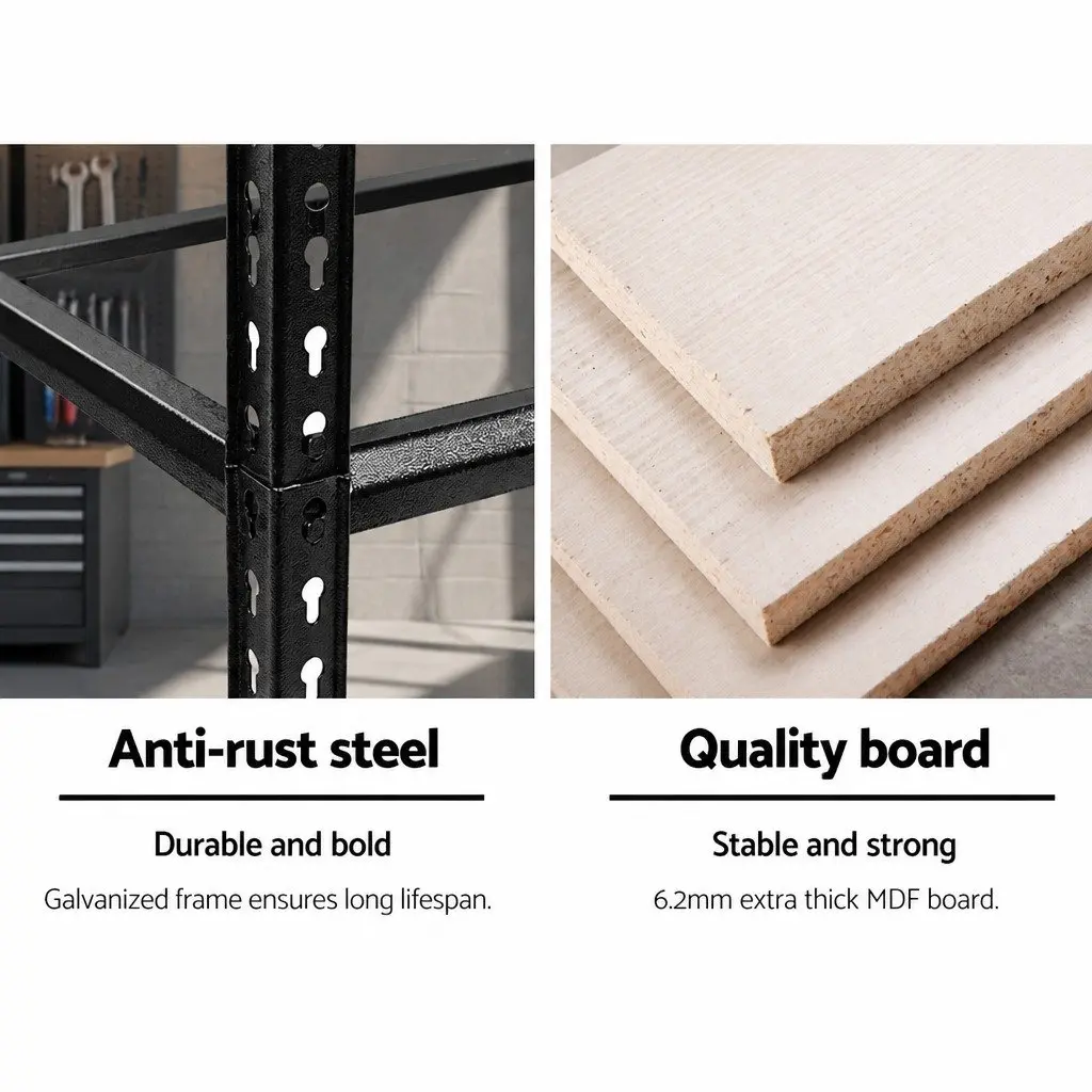 Garage Shelving Unit Adjustable Steel Storage Rack 90 x 40 x 180cm Black