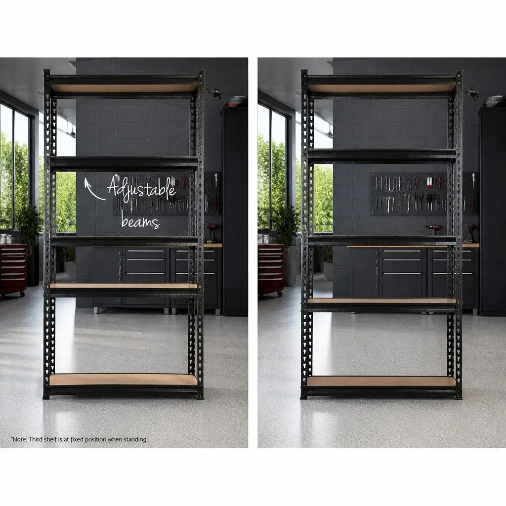 Garage Shelving Unit Adjustable Steel Storage Rack 90 x 40 x 180cm Black