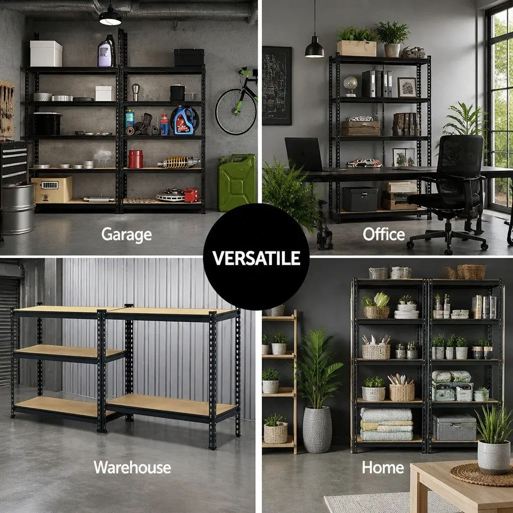 Garage Shelving Unit Adjustable Steel Storage Rack 90 x 40 x 180cm Black