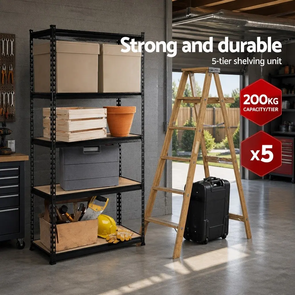 Garage Shelving Unit 5 Tier Warehouse Storage Rack Pallet Racking Shelf Black