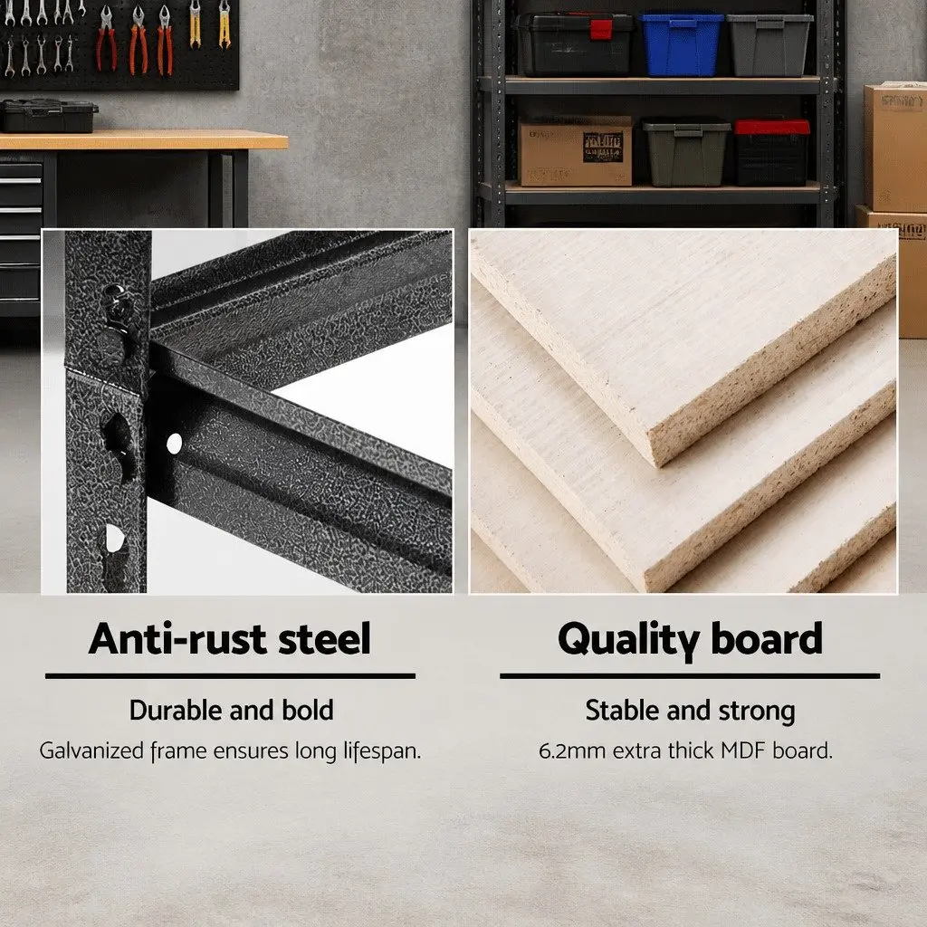 Garage Shelving Unit Adjustable 1.8M Storage Rack Steel Charcoal