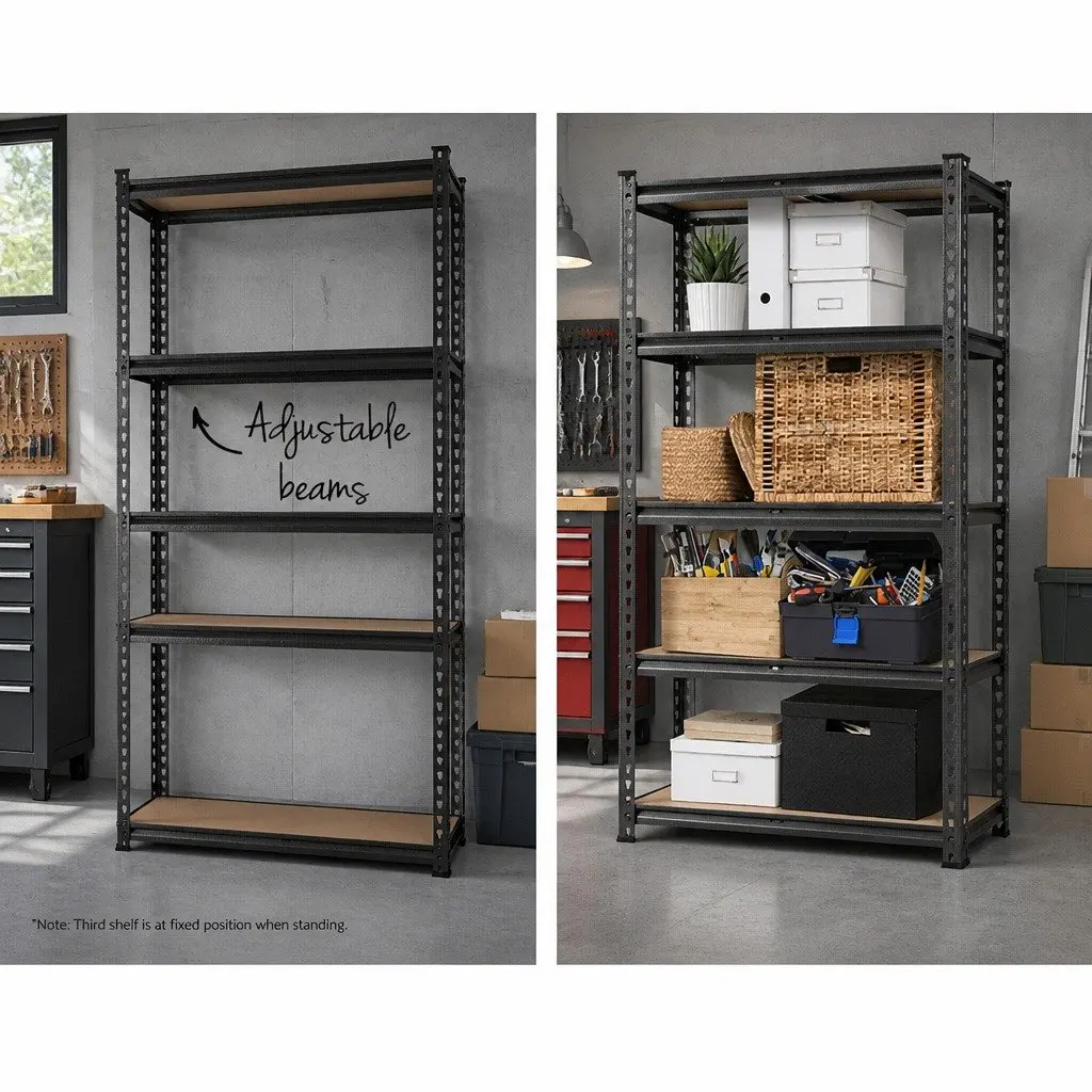 Garage Shelving Unit Adjustable 1.8M Storage Rack Steel Charcoal