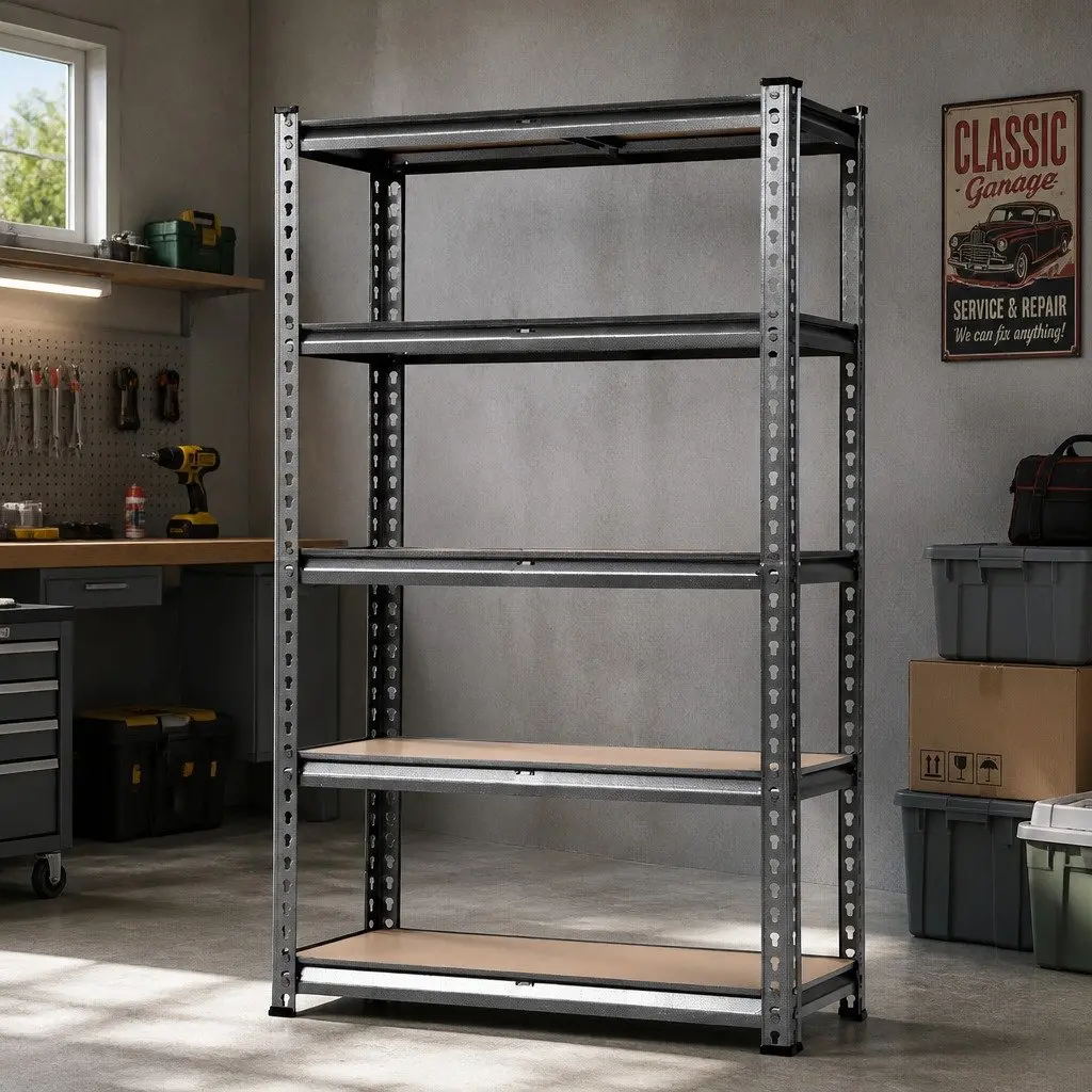Garage Shelving Unit Adjustable 1.8M Storage Rack Steel Charcoal