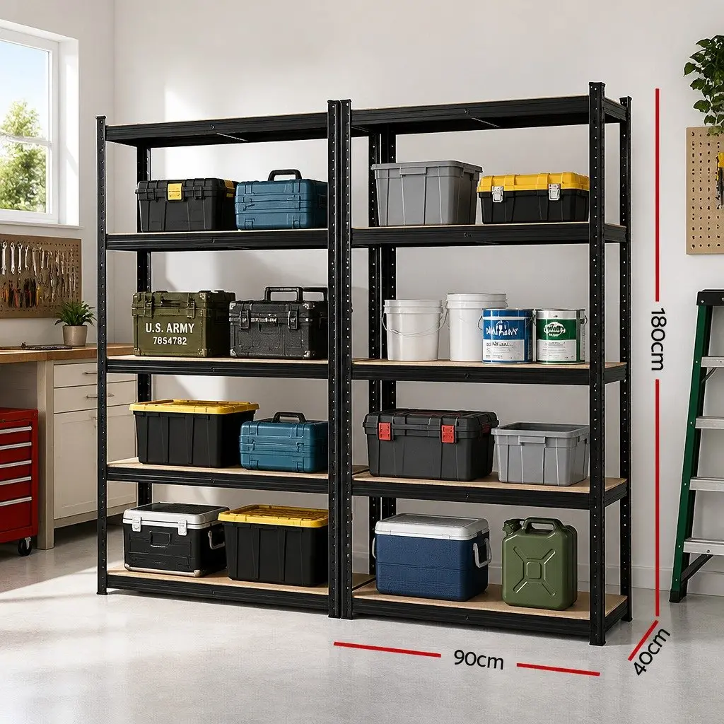 2x1.8M Garage Shelving Warehouse Rack Pallet Racking Storage Shelf Black
