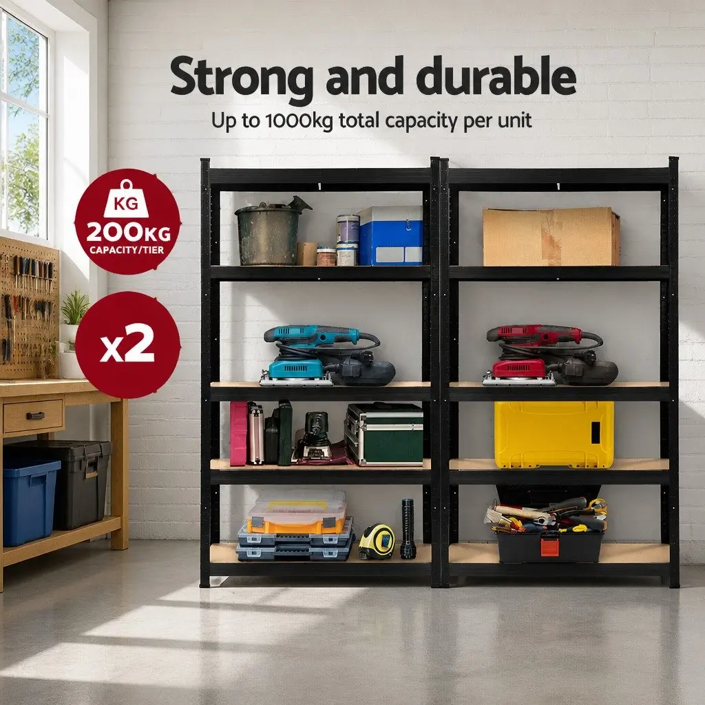 2x1.8M Garage Shelving Warehouse Rack Pallet Racking Storage Shelf Black