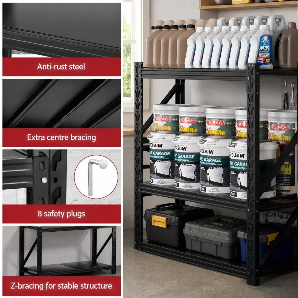 Garage Shelving Rack Heavy Duty 1.5m x 0.9m Storage Shelf Unit Black