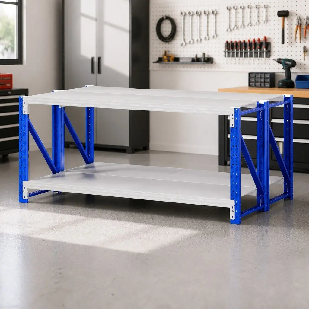 Garage Shelving Unit 2x 0.9M Workbench Storage Rack Heavy Duty Industrial