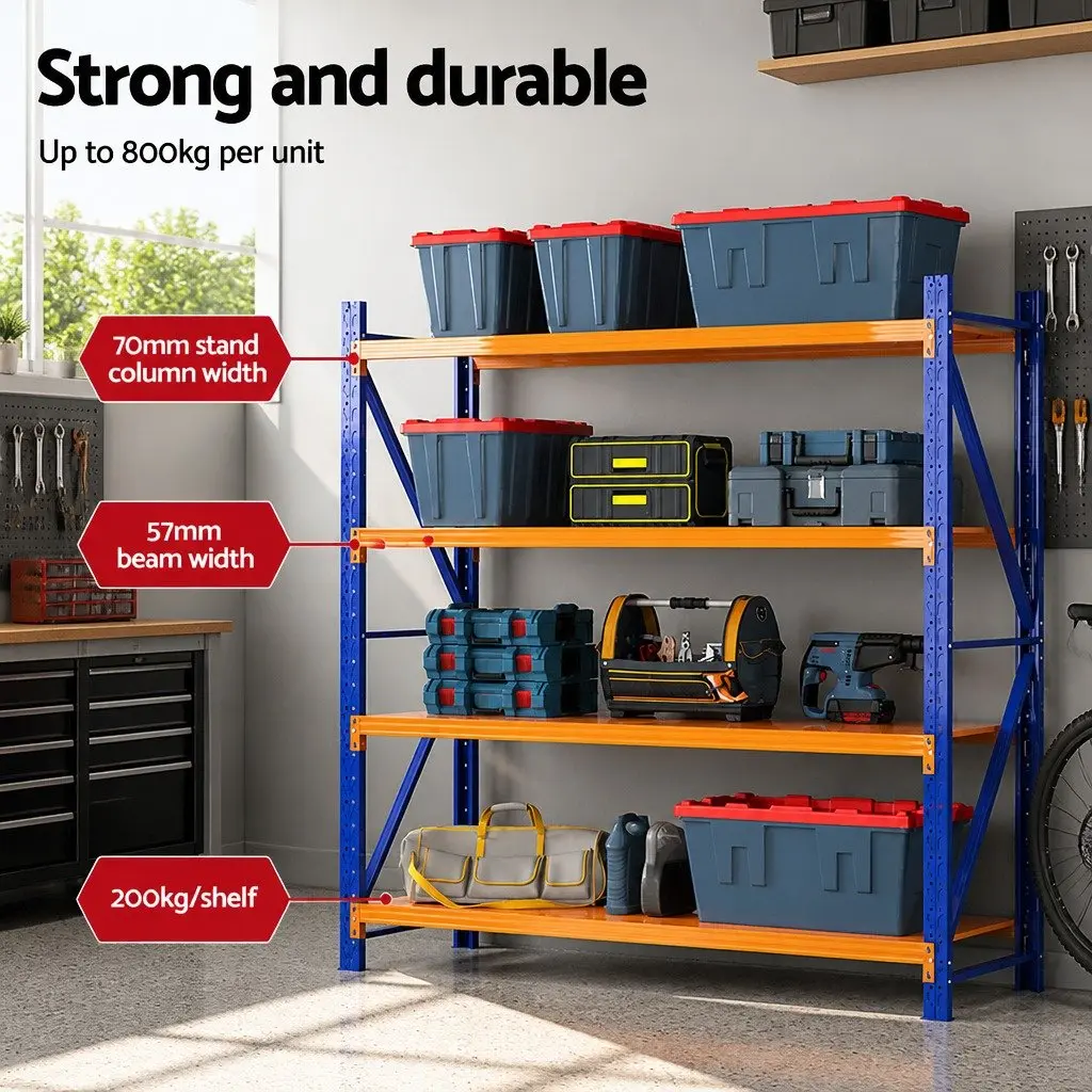 Warehouse Shelving Unit 2M x 1.8M Garage Storage Rack 4 Tier Adjustable Shelves