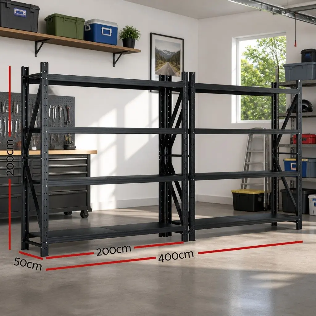 Garage Shelving Unit Adjustable Black 4M x 2M Heavy Duty Storage Rack