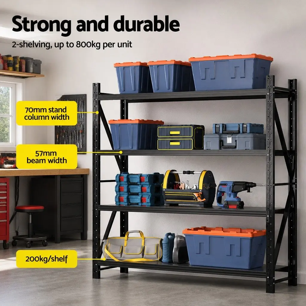 Garage Shelving Unit Adjustable Black 4M x 2M Heavy Duty Storage Rack