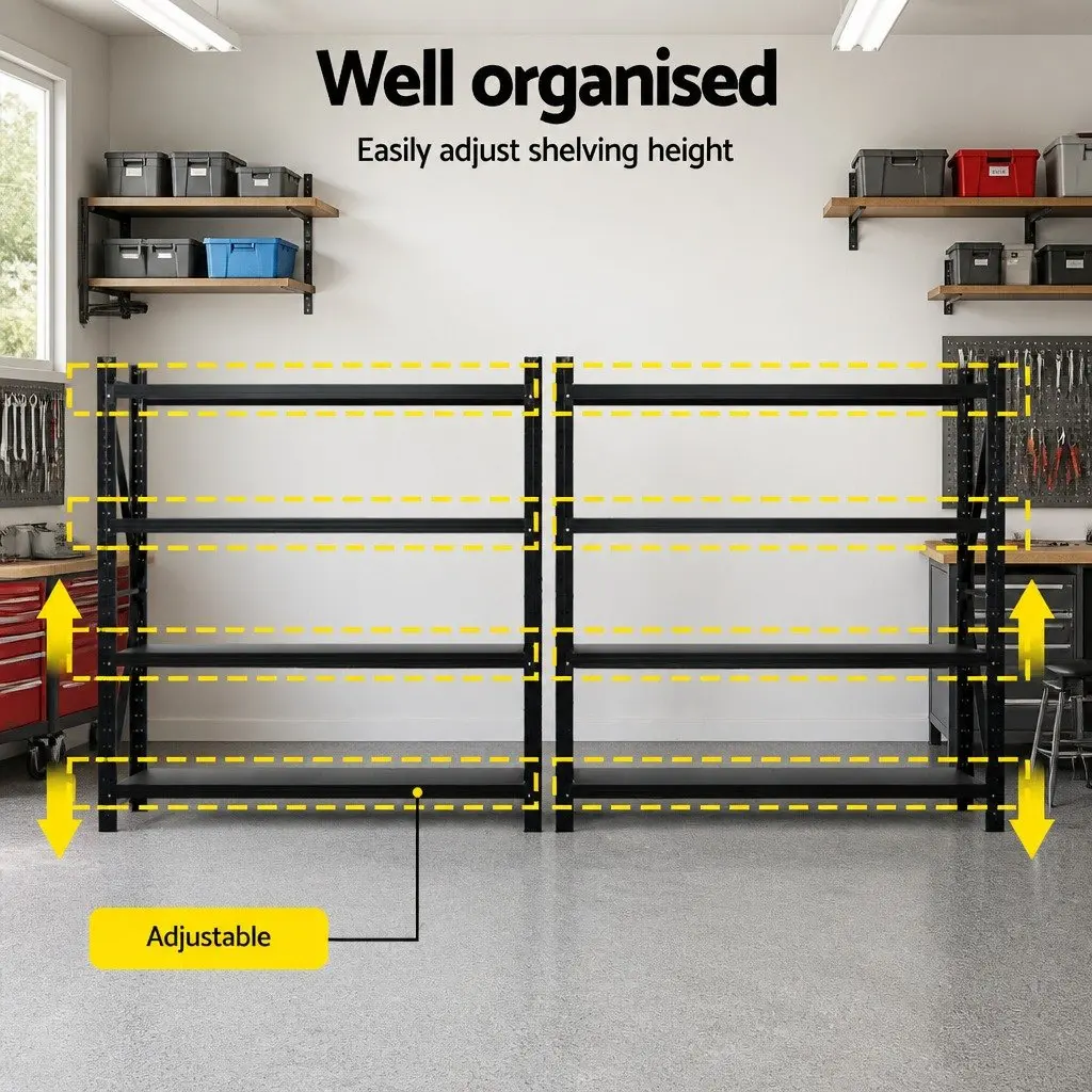 Garage Shelving Unit Adjustable Black 4M x 2M Heavy Duty Storage Rack