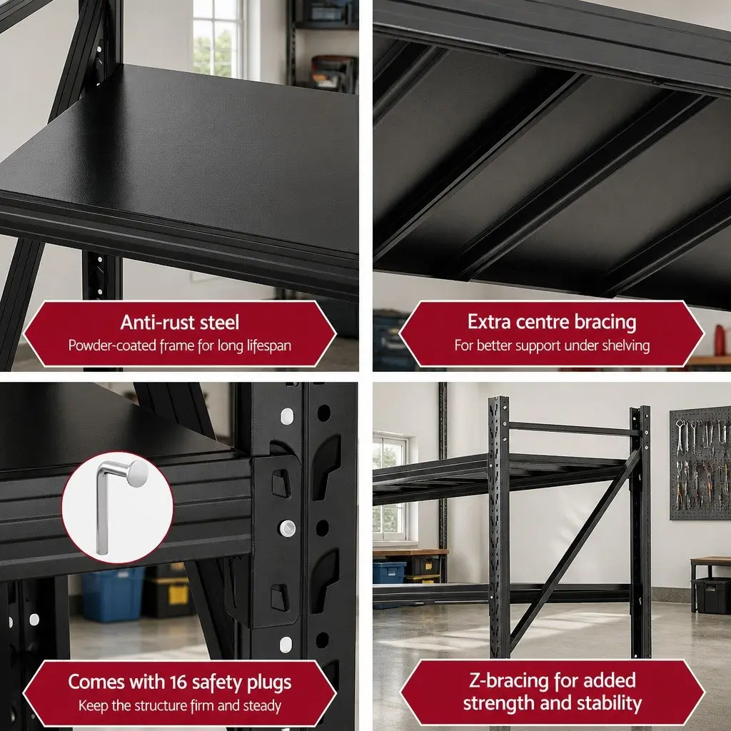 Garage Shelving Unit Adjustable Black 4M x 2M Heavy Duty Storage Rack