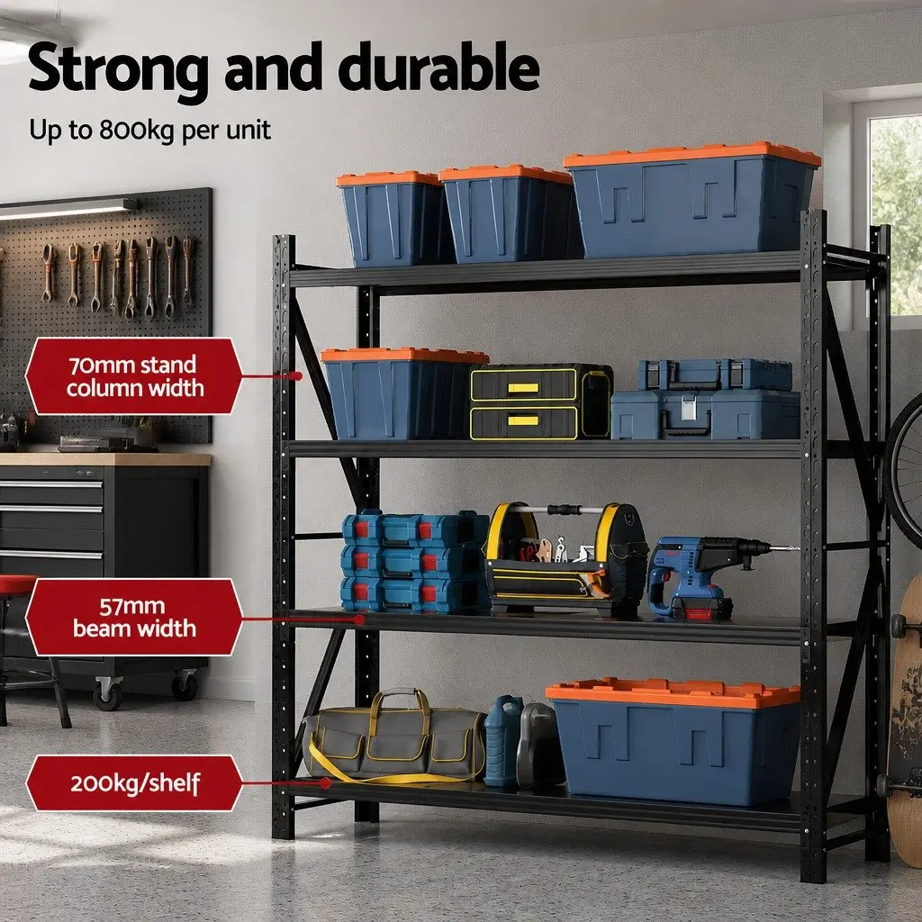 Warehouse Shelving Unit Adjustable 2M x 2M 4 Tier Heavy Duty Storage Rack
