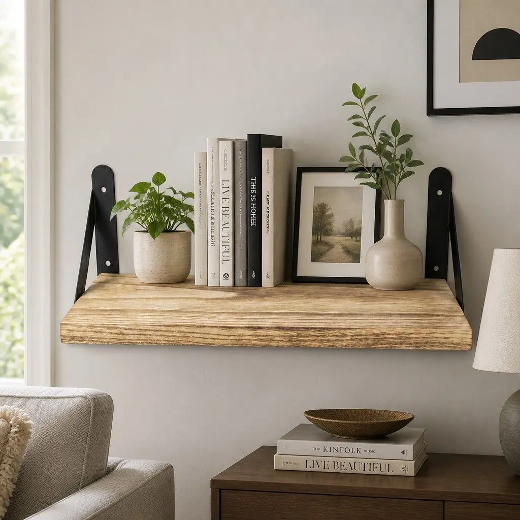 Floating Wall Shelves 4Pcs Rustic Wood Storage Display Rack Bookshelf Set