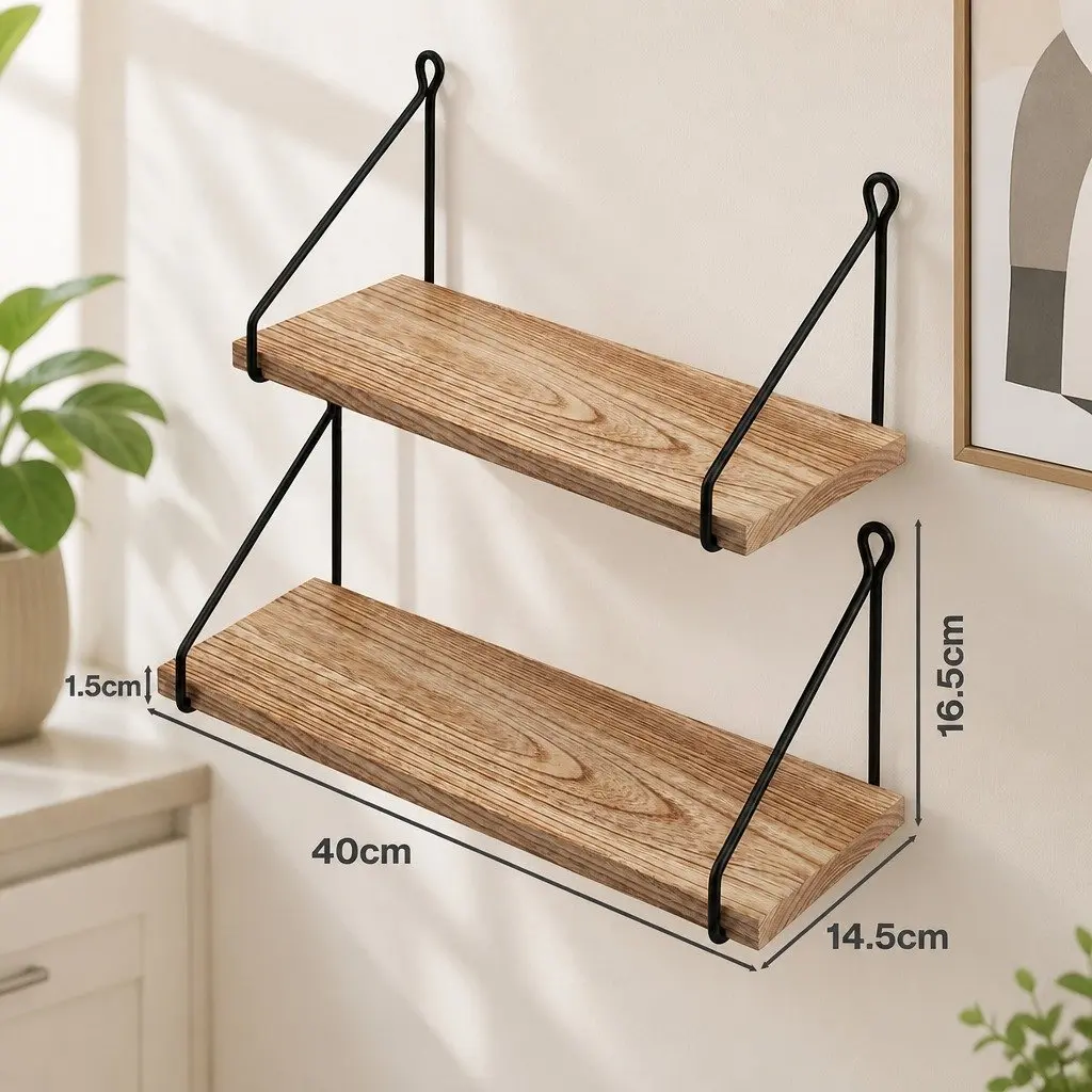 Floating Wall Mounted Shelves Rustic 2Pcs Storage Display Bedroom Living Room