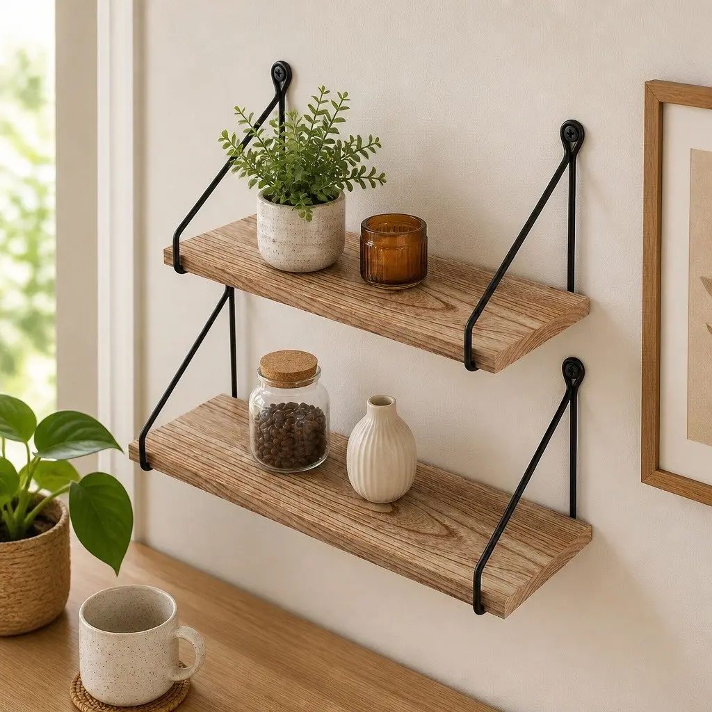 Floating Wall Mounted Shelves Rustic 2Pcs Storage Display Bedroom Living Room