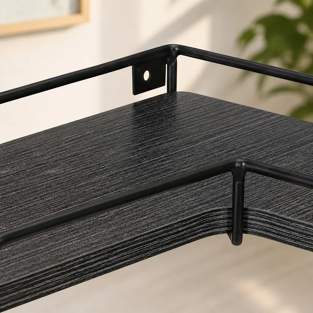 Floating Corner Wall Shelves L-shaped 2 Piece Black DIY Storage Display Rack