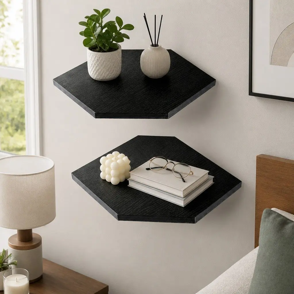 Corner Shelves Wall Mounted 2 Pc Set Storage Display Rack Floating Bedroom
