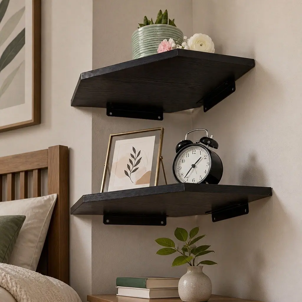 Corner Shelves Wall Mounted 2 Pc Set Storage Display Rack Floating Bedroom