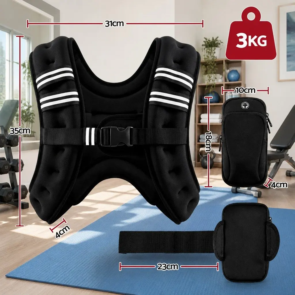 Weighted Vest 3kg Adjustable Reflective Black