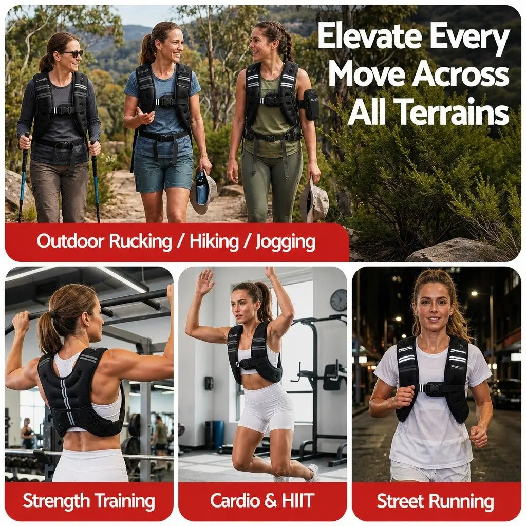 8kg Weighted Vest Black Reflective Adjustable for Running Training Gym Fitness