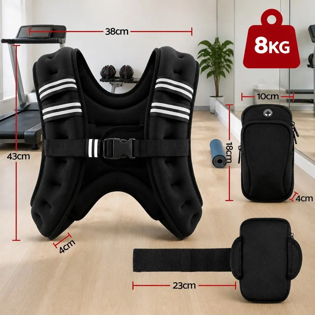 8kg Weighted Vest Black Reflective Adjustable for Running Training Gym Fitness