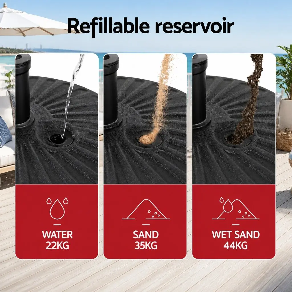 Outdoor Umbrella Base Fillable Plastic Round Holder 30-48mm Black