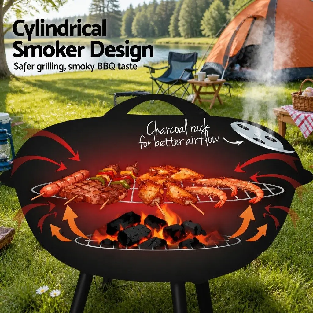 Portable Charcoal BBQ Grill with Lid Compact Outdoor Camping Cooking 34cm