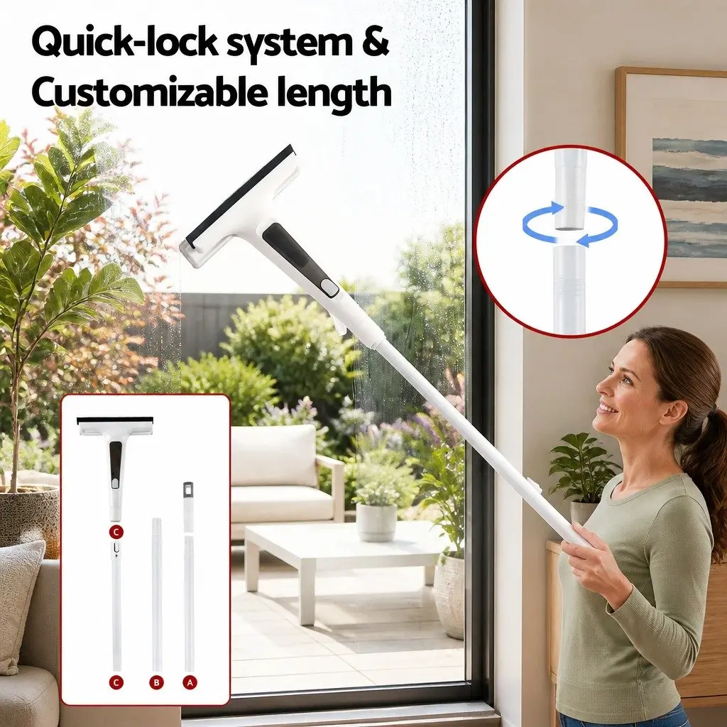 Window Cleaner Squeegee 136cm Extendable Handle Spray Scrub Microfiber Pads