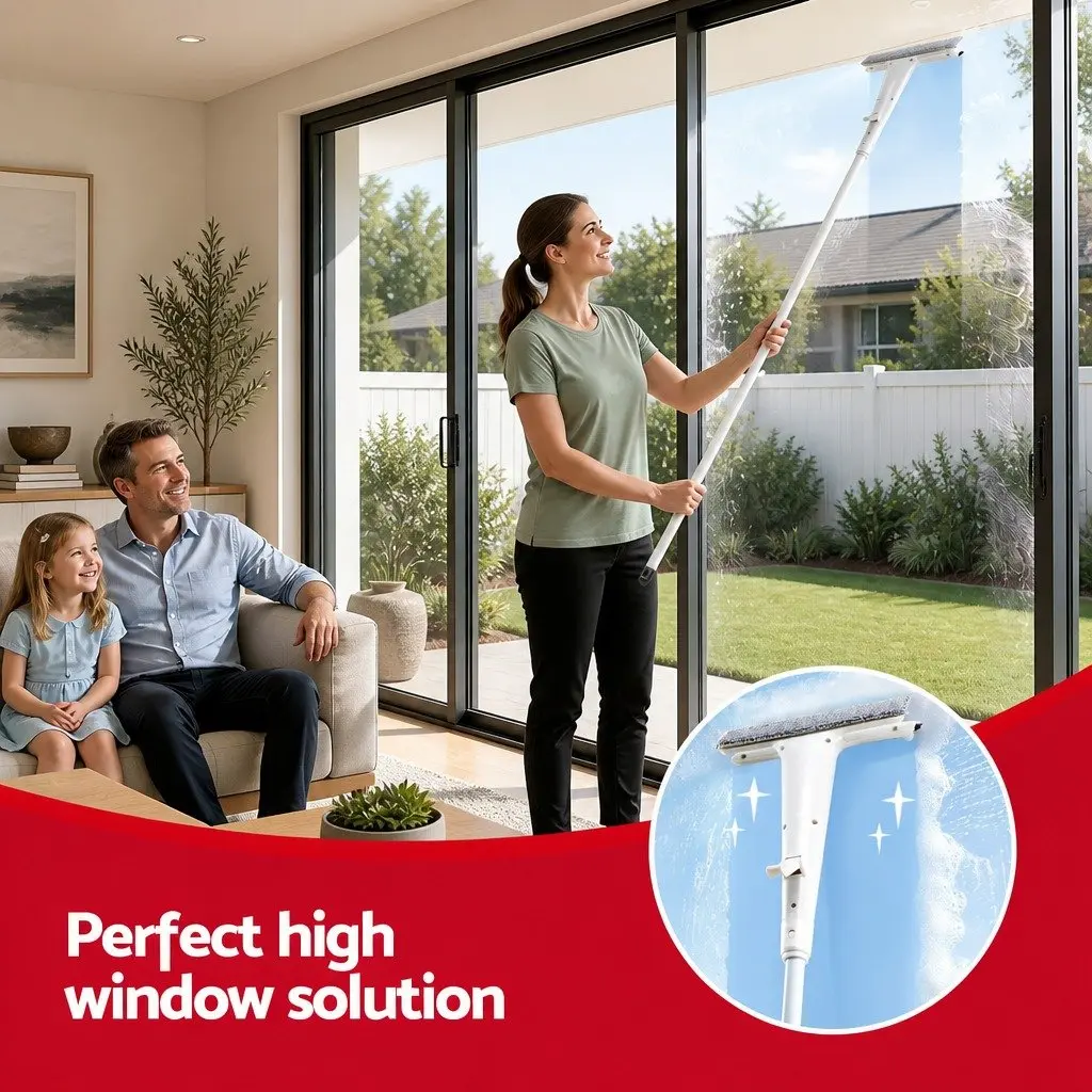 Window Cleaner Squeegee 136cm Extendable Handle Spray Scrub Microfiber Pads