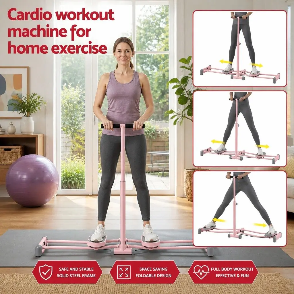 Foldable Ski Exercise Machine Lateral Movement Home Fitness Cardio Trainer Pink