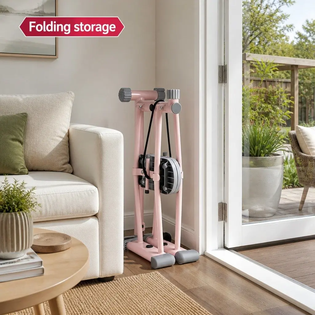 Foldable Ski Exercise Machine Lateral Movement Home Fitness Cardio Trainer Pink