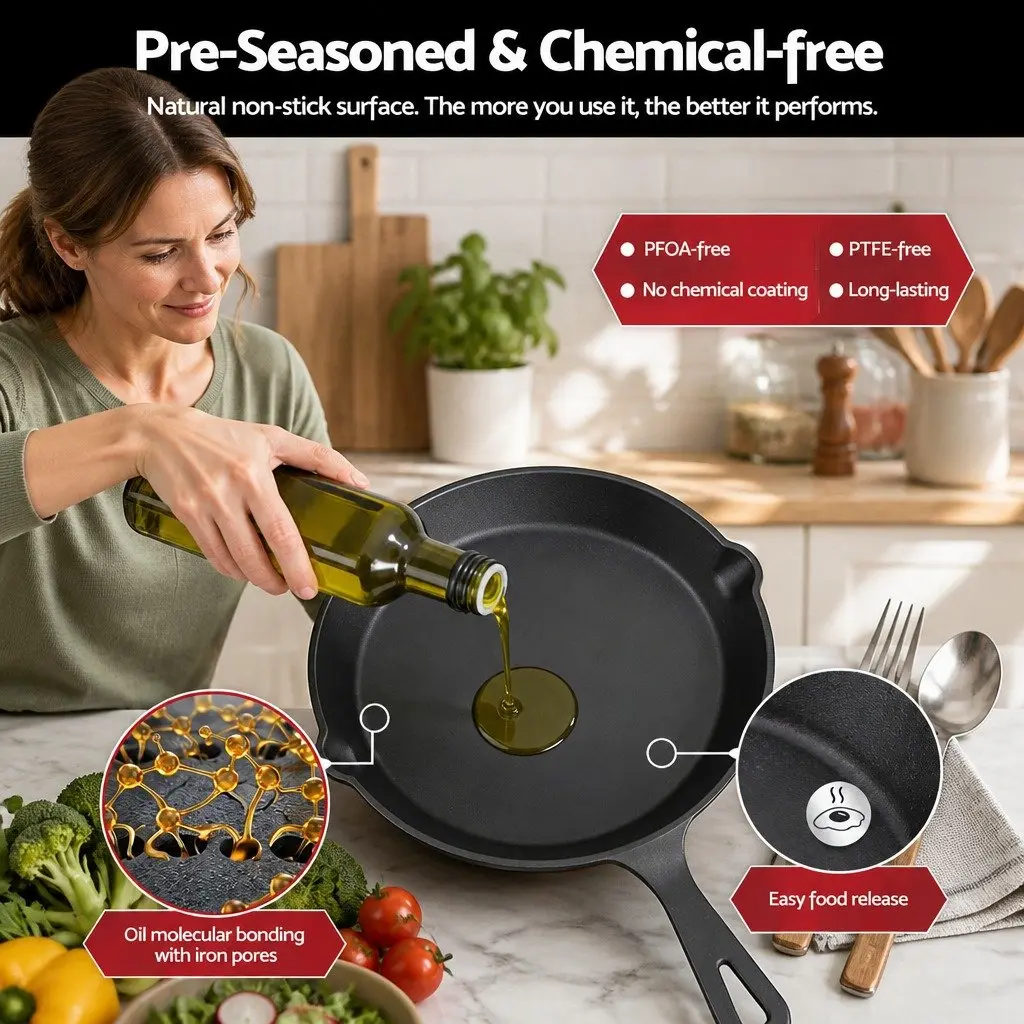 Cast Iron Skillet Set 4-Piece Black 14cm 16cm 20cm 24cm Induction Gas Compatible Cooking