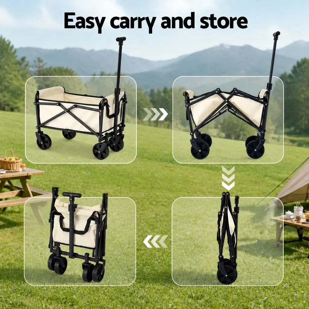 Garden Cart Folding Trolley Wagon Beach Camping Outdoor Transport Beige Steel