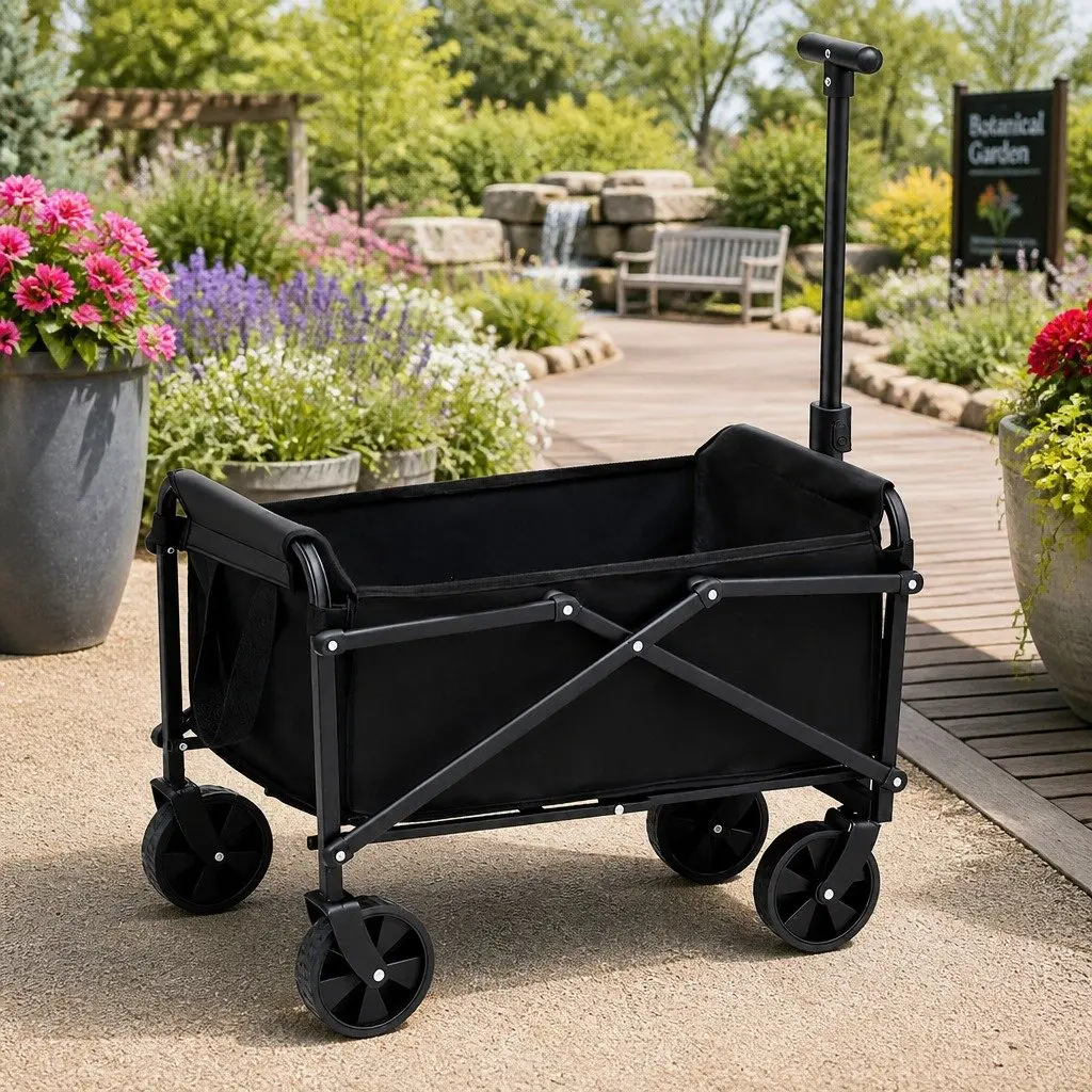 Folding Garden Cart Steel Frame All Terrain Wheels Black 35x59x58cm