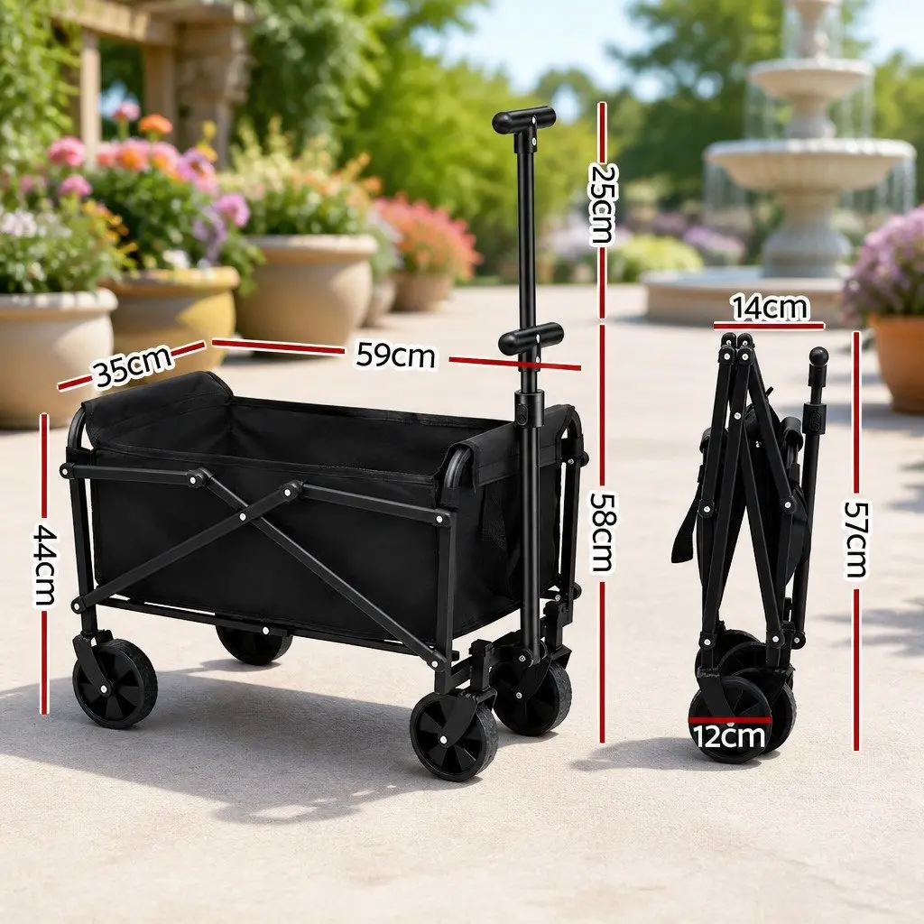 Folding Garden Cart Steel Frame All Terrain Wheels Black 35x59x58cm