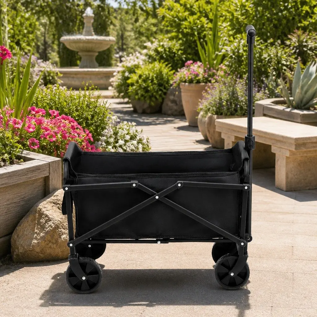 Folding Garden Cart Steel Frame All Terrain Wheels Black 35x59x58cm