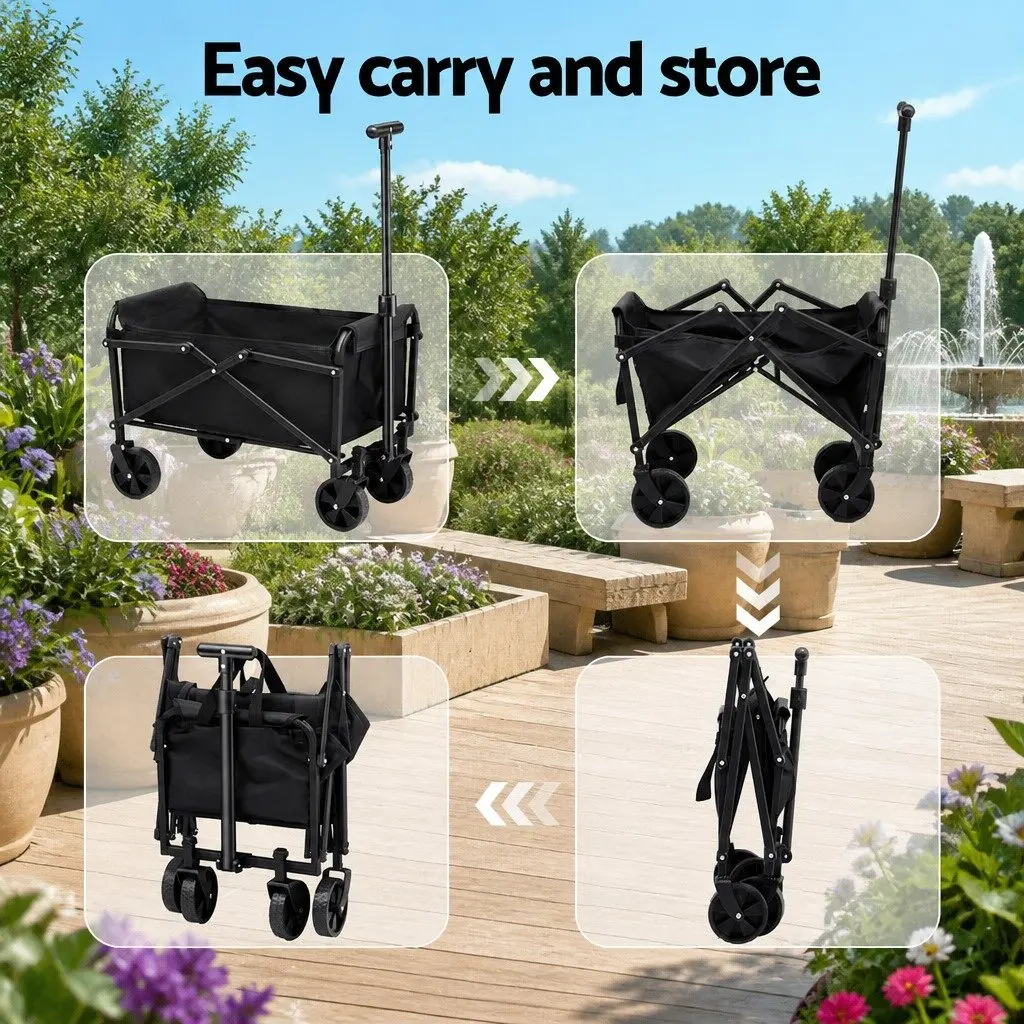 Folding Garden Cart Steel Frame All Terrain Wheels Black 35x59x58cm