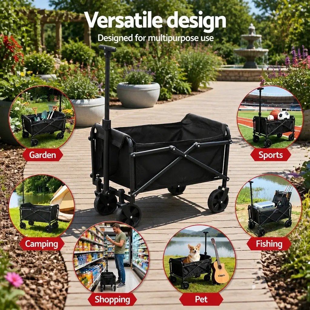 Folding Garden Cart Steel Frame All Terrain Wheels Black 35x59x58cm