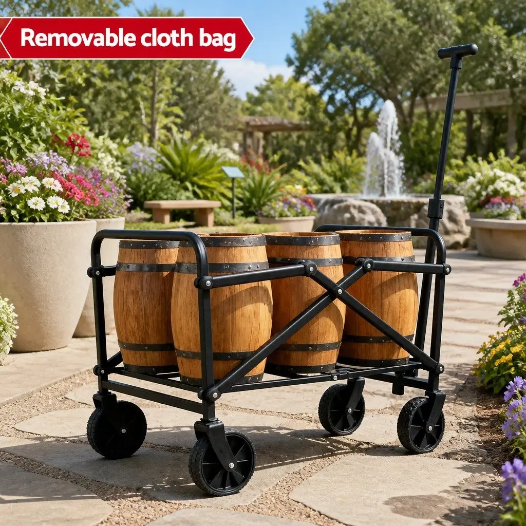 Folding Garden Cart Steel Frame All Terrain Wheels Black 35x59x58cm