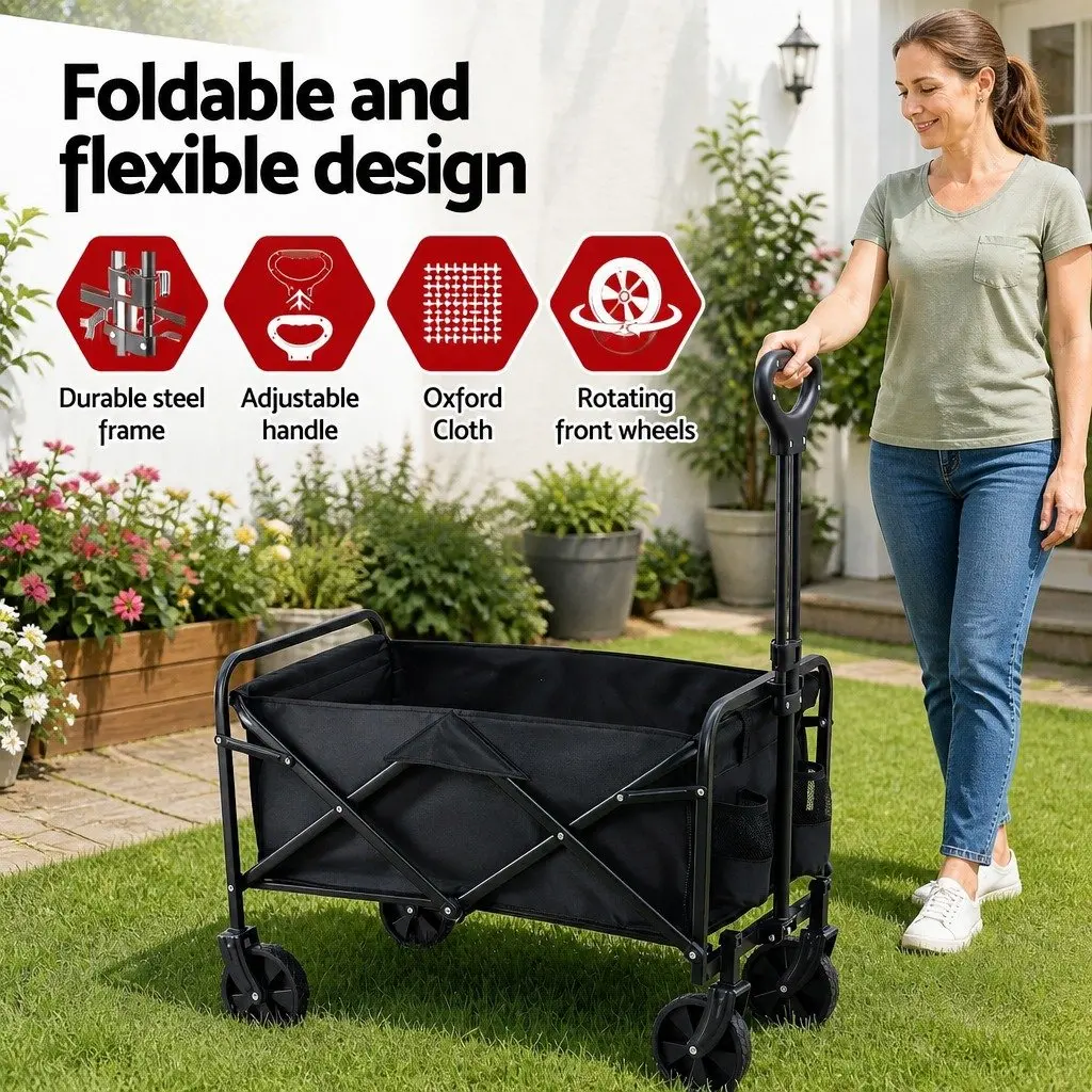 Garden Folding Trolley Cart Heavy Duty Steel Frame 73 x 49 x 65.5 cm