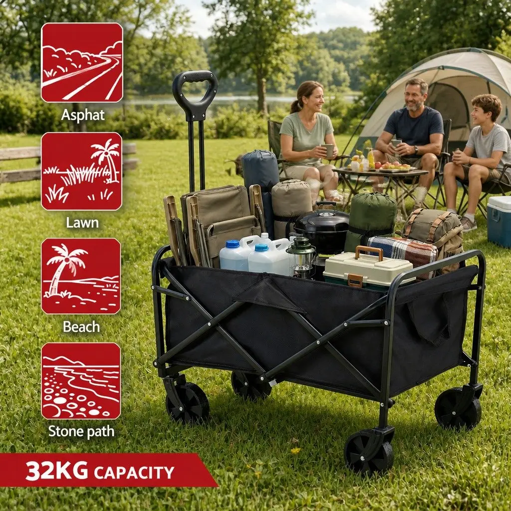 Garden Folding Trolley Cart Heavy Duty Steel Frame 73 x 49 x 65.5 cm