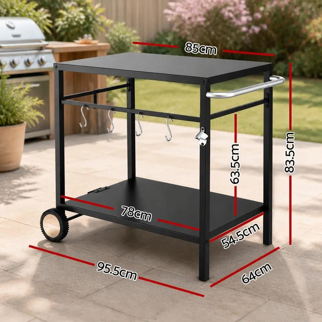 Outdoor BBQ Prep Cart Mobile Kitchen Trolley Stainless Steel Work Table 85cm L x 54.5cm W