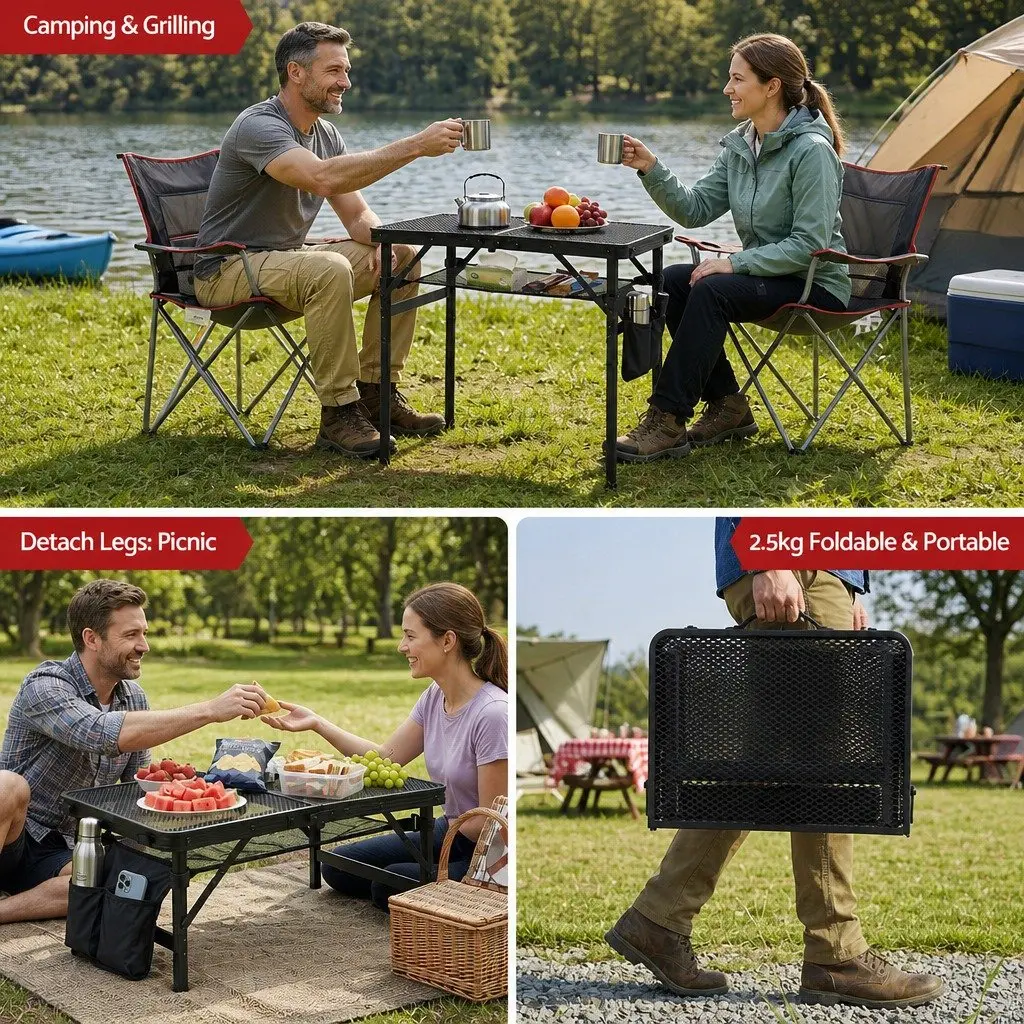 Camping BBQ Table Foldable Heat-resistant 60x40x56cm