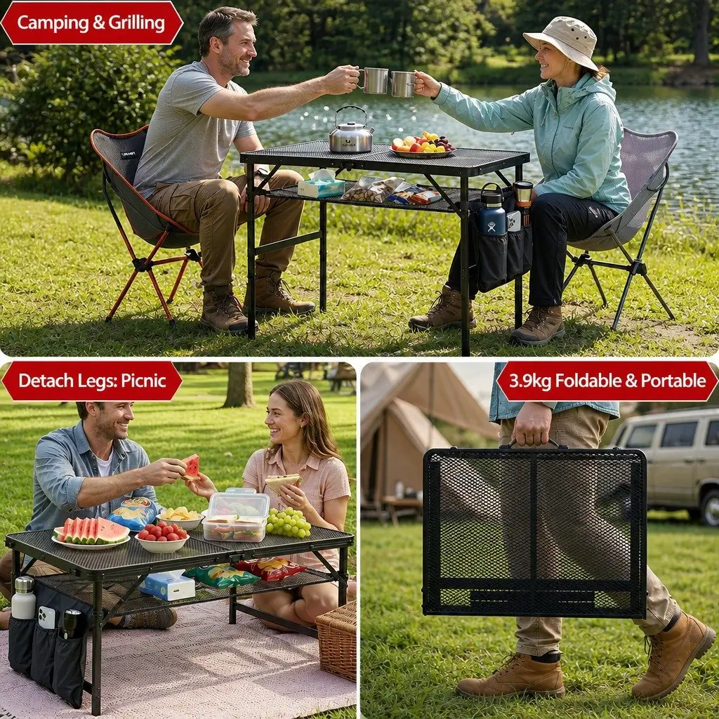 Portable Camping BBQ Table Foldable Lightweight Outdoor Grill Work Station