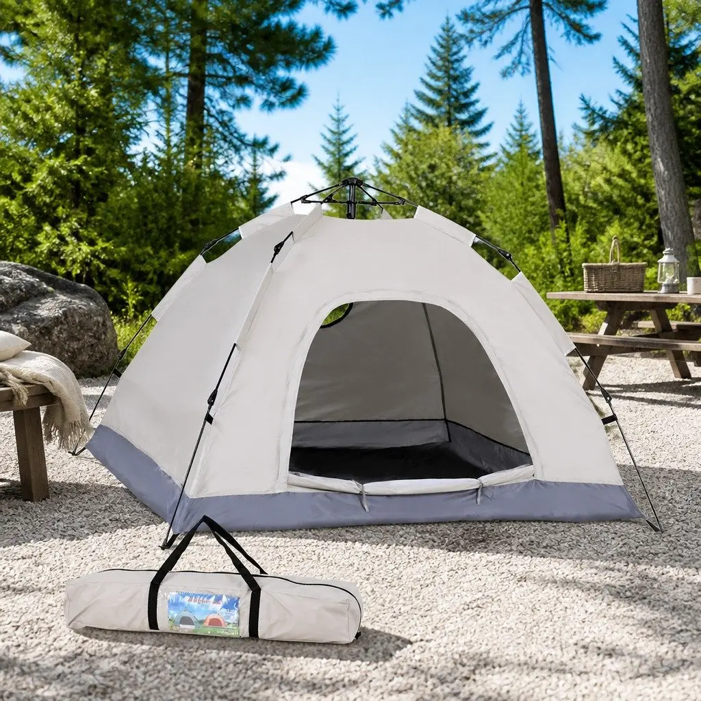 Camping Tent Pop Up 2 Person Instant Auto Setup Outdoor Hiking Beige
